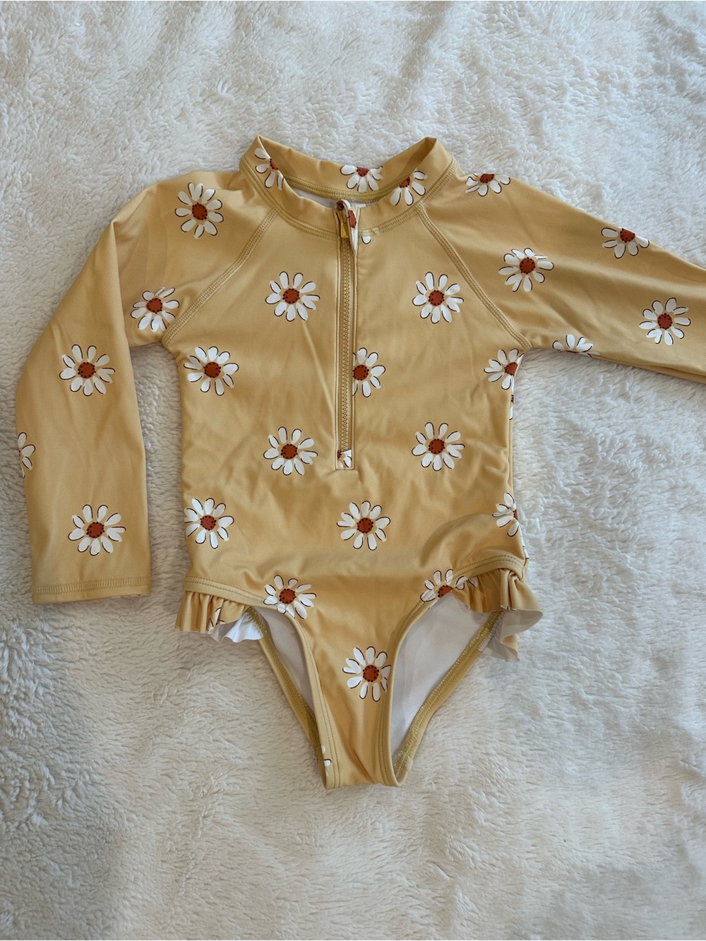Kids Long Sleeve Daisy Swim Suit - Mustard Yellow